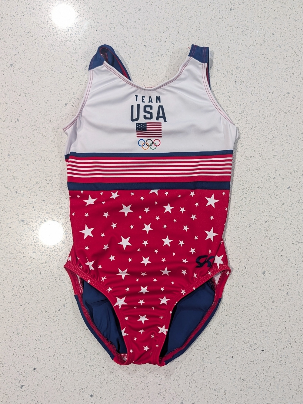 OFFICIAL TEAM USA GK Elite Child Medium Gymnastics Dance Leotard OLYMPIC Replica